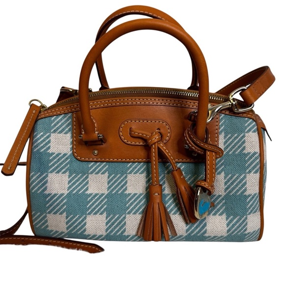 Dooney & Bourke Handbags - Vintage Dooney & Bourke Mini Domed Tassel Satchel Gingham 9.5”W x 6.5”H X 5”D